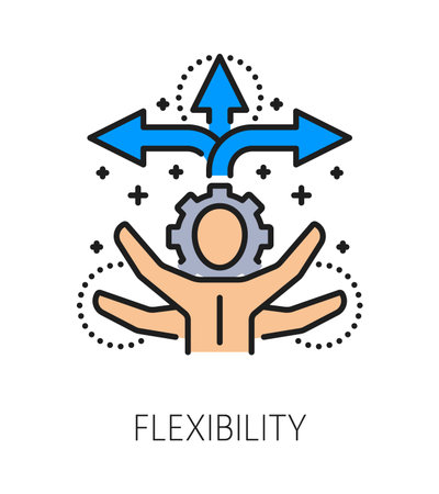 Flexibility life skill color line icon or pictogram. Human potential lineart vector symbol, personal quality thin line sign. Personality life skill pictogram or outline icon with multitasking personのイラスト素材