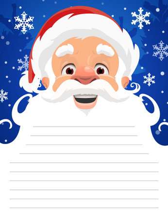Christmas memo note with Santa white beard for winter holiday wish list, vector background. Christmas or New Year memo note or notepad notice for notes and to do list with happy smiling Santaのイラスト素材