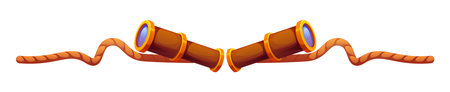 Marine and nautical divider, pirate and corsair border frame, piracy decoration with cartoon spyglasses connected by a winding rope. Vector decorative corsair themed element for adventure sea gamesのイラスト素材