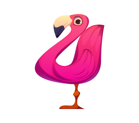 Cartoon math number four as pink flamingo tropical bird. Digit 4 kids animal alphabet, funny zoo mascot font, children typeface, funny character type. Cute abc for children education learning countingのイラスト素材