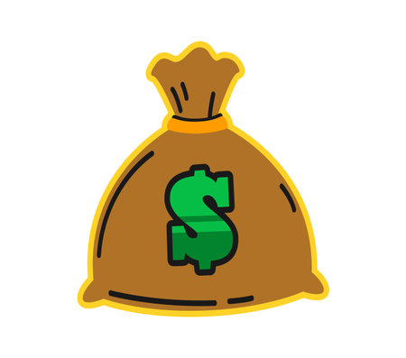 Money sack casino fortune Y2K groovy sticker. Casino fortune and luck groovy tag or groovy vector label. Sack or bag with dollar money symbol banking and finances, gambling fortune Y2K stickerのイラスト素材