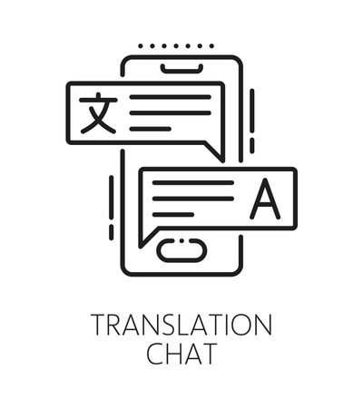 English language translation chat line icon or pictogram. Foreign speech vocabulary linear vector symbol, language translation sign. Dictionary pictogram with online chat comments on smartphone screenのイラスト素材