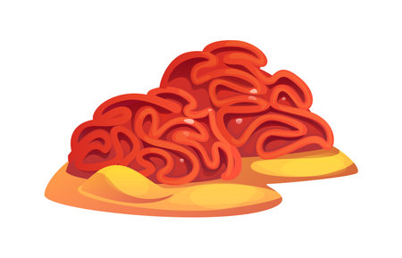 Cartoon ocean coral reef sponge, underwater seaweed. Coral reef undersea life vector plant or organism, ocean aquatic algae. Aquarium underwater or tropical sea seaweed with wavy curly red surfaceのイラスト素材