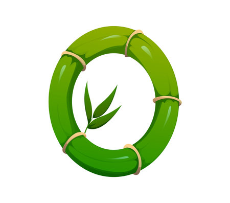 Forest bamboo piece font digit 0 zero. Japan tropical forest nature and eco typeface number, Asian bamboo isolated cartoon vector kids ABC typeface digit. Garden plant math type numeral symbolのイラスト素材