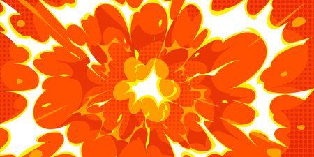Cartoon manga anime fire battle effect vector background. Game battle or manga comic explosion with...
