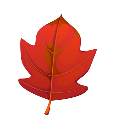 Cartoon autumn leaf, capturing the essence of fall season with warm red hues and spots. Isolated vector fallen tree foliage symbolizing seasonal change and nature transition. Fallen forest tree leafのイラスト素材
