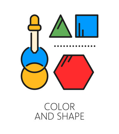 Kids color and shape perception cognitive ability color line icon or symbol. Perception cognitive ability development outline icon. Mental capability improvement symbol with colorful geometric shapesのイラスト素材