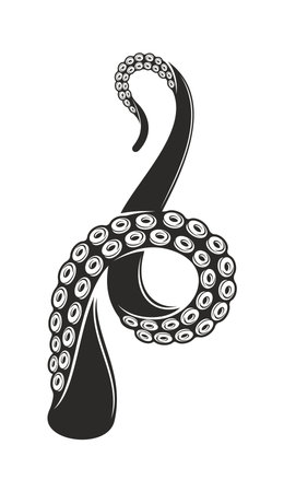 Octopus tentacle tattoo of kraken squid or cthulhu monster and cuttlefish, isolated vector. Cartoon octopus tentacle or underwater giant creature leg or aquatic kraken arm hand for tattoo art designのイラスト素材