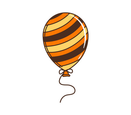Halloween air balloon, holiday vintage 80s groovy sticker or label. October creepy retro hippie label, autumn holiday groovy vector tag. Halloween celebration sticker with striped air balloonのイラスト素材