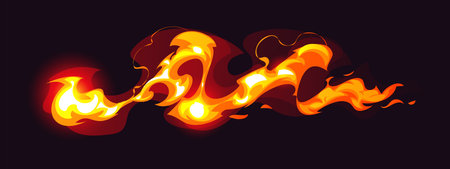 Cartoon game magic power wave, wizard glow vfx light effect. Vector fantasy orange neon energy spell with sparkle, smoke trail and abstract fire. Isolated vfx element for game, combat or animationのイラスト素材