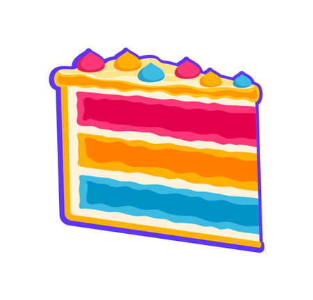 Fast food cake dessert vintage Y2K sticker or symbol. Takeout dessert meal vintage 90s vector patch, street food menu retro sticker. Takeaway cafe label or Y2K tag with sweet pastry piece of cakeのイラスト素材