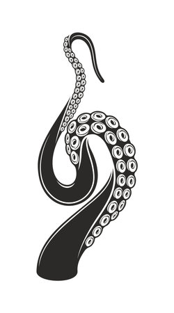 Octopus tentacle of kraken squid for tattoo art of underwater monster cuttlefish, isolated vector. Octopus tentacle or marine cthulhu monster and giant sea creature leg or arm hand of aquatic animalのイラスト素材