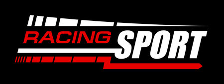 Race car, motocross championship sticker or symbol. Speed drive motorsport tag, rally competition emblem vector sticker. Car racing championship decal patch with racing sport red and white textのイラスト素材