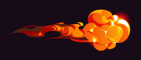 Cartoon magic orange and red smoke effect. Vector blast with magical fire, glowing energy cloud. Fantasy vfx game explosion, combat gui element, light burst, trail, dust, sparkle or comic boom attackのイラスト素材