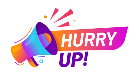 Hurry up special sale price off, shop discount icon or badge. Last chance discount deal label, limited time bargain message vector tag. Hurry up special sale badge with megaphone loudspeakerのイラスト素材