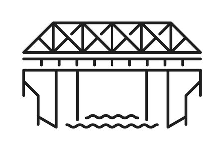 Railroad railway icon of train, subway or metro bridge, vector line pictogram. Railroad and railway...