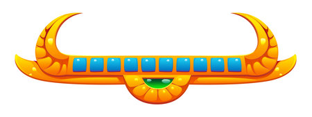 Ancient Egypt ornament for Egyptian divider frame and border, cartoon vector decoration element. Egyptian golden ornament with jewel gems or precious stones of Ancient Egypt treasure for divider frameのイラスト素材