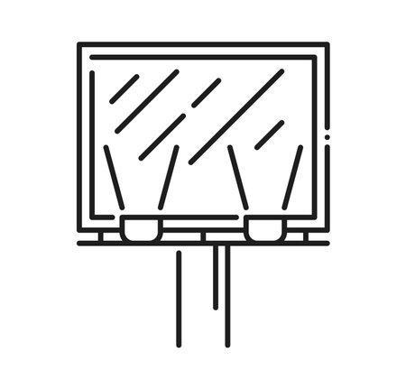 Trade show promo billboard stand display line icon or sign. Retail advertising stand display thin line pictogram, business promo billboard lineart vector sign. Presentation light box icon or symbolのイラスト素材