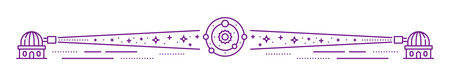 Outer space and star observatory and astronomy line divider. Space flight spacer, galaxy outer space exploration vector separator. Astronomy science divider with observatory telescope and starry skyのイラスト素材