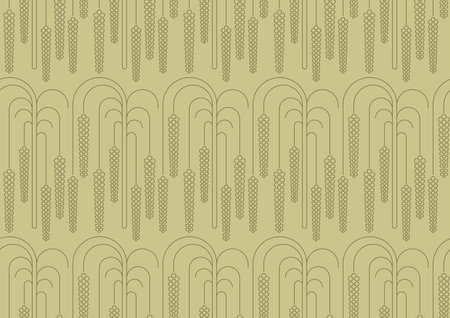 Cereal millet grains geometric pattern background. Millet stalks with rounded grain shapes for agriculture, organic product packaging, textile print or healthy food branding. Vector seamless patternのイラスト素材