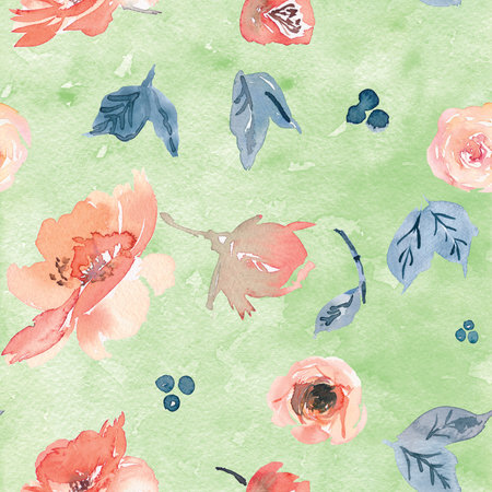 Seamless pattern with watercolor flowers. Hand-drawn illustration.の写真素材