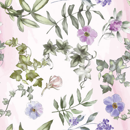 Seamless pattern with watercolor flowers. Hand-drawn illustration.の写真素材
