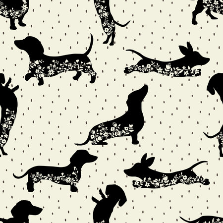 Seamless pattern with silhouettes of dachshundsの写真素材