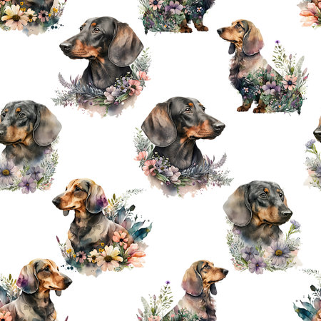Beautiful vector pattern with nice watercolor dachshundsの写真素材
