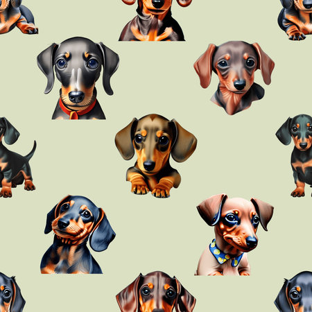 Seamless pattern with dachshund dogs. Digital painting.の写真素材