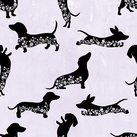 Seamless pattern with silhouettes of dachshundsの写真素材