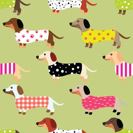 Seamless pattern with cute dachshunds. Vector illustration.の写真素材