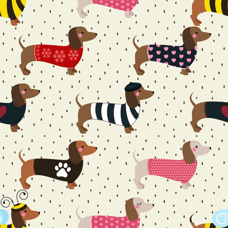 Seamless pattern with cute dachshunds. Vector illustration.の写真素材