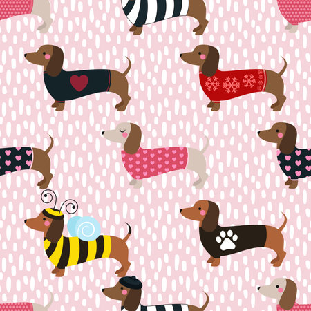 Seamless pattern with cute dachshunds. Vector illustration.の写真素材