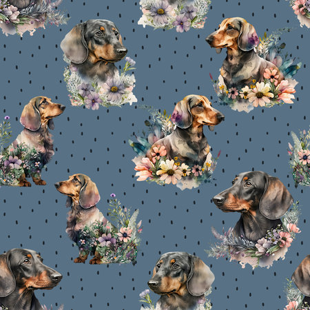 Beautiful vector pattern with nice watercolor dachshundsの写真素材