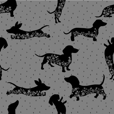 Seamless pattern with silhouettes of dachshundsの写真素材