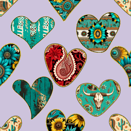 Seamless pattern with ornamental hearts. Vintage vector illustration.の写真素材