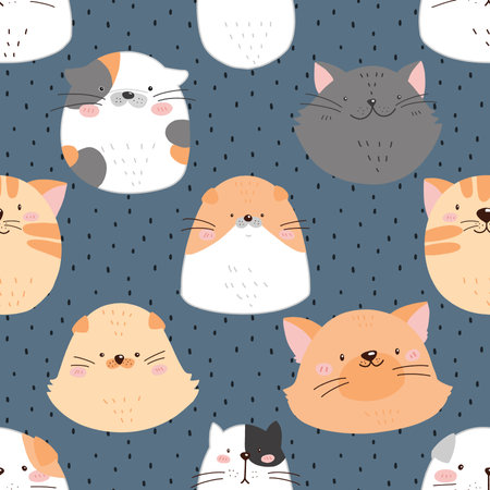 Seamless pattern with cute cartoon cats. Vector illustration in scandinavian style.の写真素材
