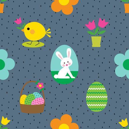 Seamless pattern with easter eggs, bunny and flowers.の写真素材