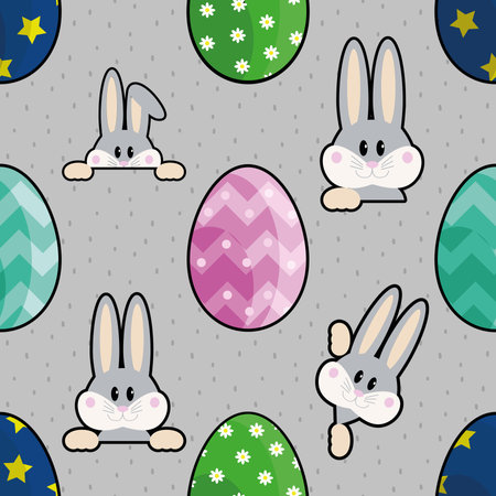 Seamless pattern with easter eggs and bunnies.の写真素材