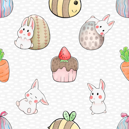 Seamless pattern with cute Easter bunnies. Vector illustration.の写真素材