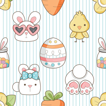 Seamless pattern with cute bunnies. Vector illustration.の写真素材