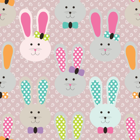 Seamless pattern with cute Easter bunnies. Vector illustration.の写真素材