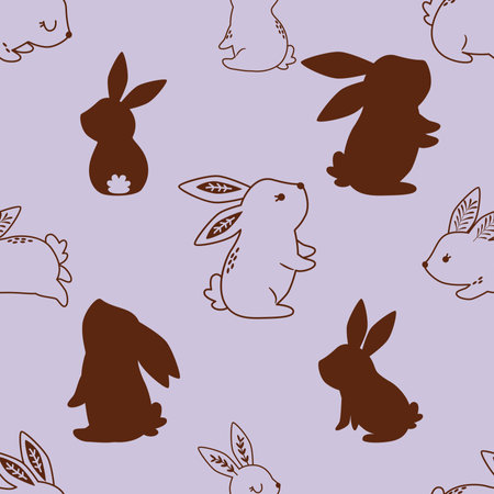 Seamless pattern with cute Easter bunnies. Vector illustration.の写真素材