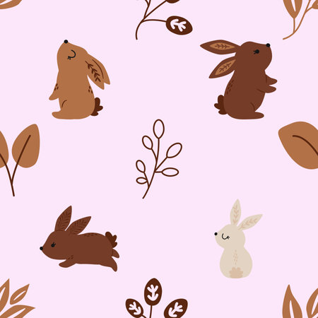 Seamless pattern with cute bunnies. Vector illustration.の写真素材