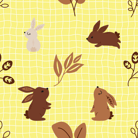 Seamless pattern with cute bunnies. Vector background.の写真素材