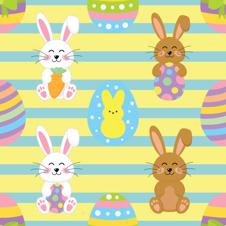 Seamless pattern with bunnies on purple background. Vector illustration.の写真素材
