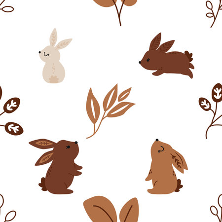 Seamless pattern with cute bunnies. Vector illustration.の写真素材