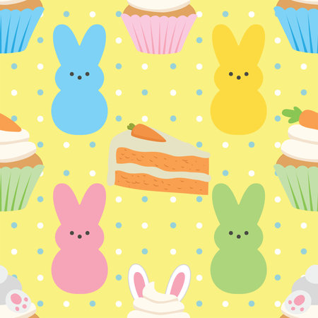 Seamless pattern with cute bunnies and cakes. Vector illustrationの写真素材