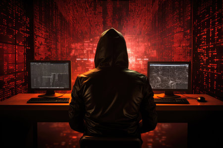 Incognito hacker portrait, internet security concept, virus softwareの素材