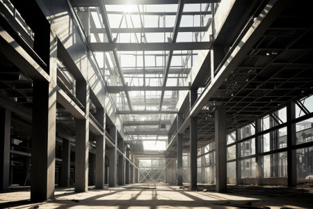 Steel metal frame of a modern house, inside viewの素材